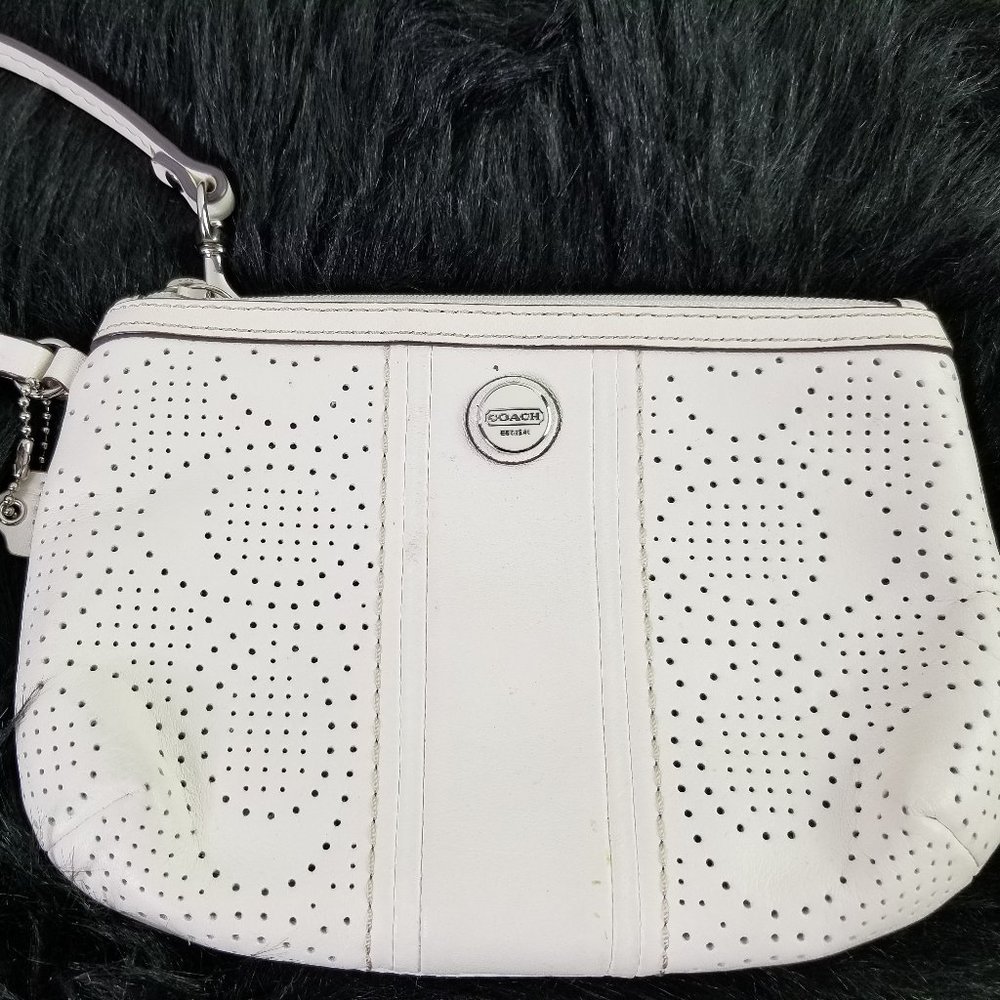 Coach White Wristlet Laser Cut Leather